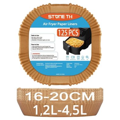 Stone TH 125 Stück Backpapier für Heißluftfritteuse 1,2L-4,5L, 16-20cm Airfryer