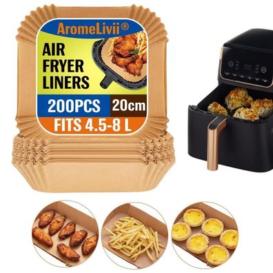 AromeLivii Backpapier für Heißluftfritteuse, 200 Stück Airfryer Papier Schalen