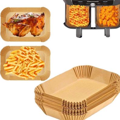 AuFiiy Backpapier für Heißluftfritteuse, 100 Stück 22x14cm Rechteckig, Airfryer