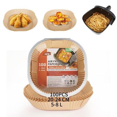 PakTalk Backpapier für Heißluftfritteuse, 100 Stück, 20-24cm, Antihaft
