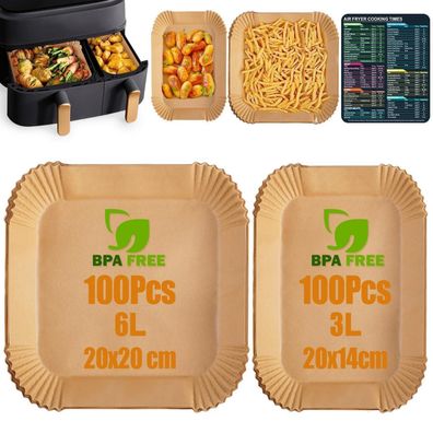 200 Stück Airfryer Backpapier Einwegschalen 20x20 cm & 20x14 cm, Antihaft, für