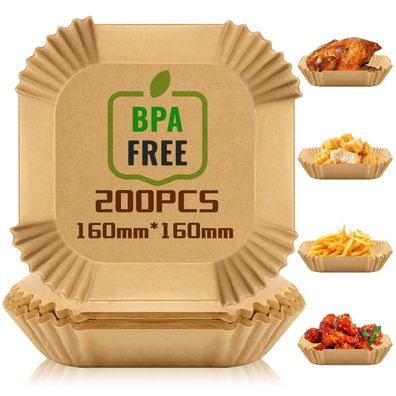 200 Stk. Airfryer Backpapier 16cm, antihaft, wasserdicht, ölfest für