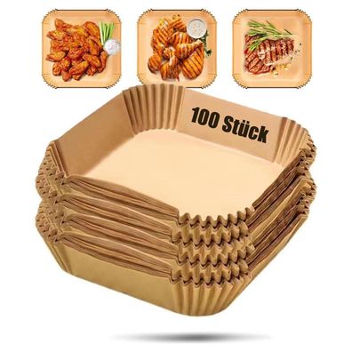 100 Stück Air Fryer Backpapier 16-20,5cm, 2-4,5L für Heißluftfritteuse, Eckig