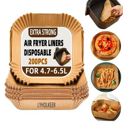Lyholkeer Airfryer Backpapier Zubehör 200 Stück, 20x20x4.5cm, für