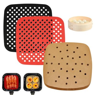 Tesstsy 100x Backpapier für Heißluftfritteuse 21.5cm + 2x Wiederverwendbare