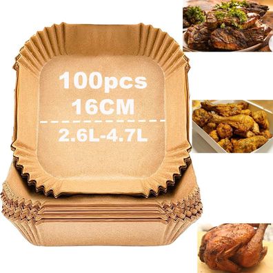 AuFiiy Backpapier für Heißluftfritteuse, 100 Stück, 16cm, Wasserdicht & Ölfest