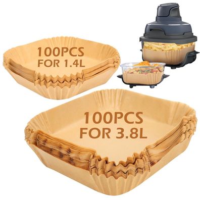 Bykitchen 200 Stk. Eckige Heißluftfritteuse Backpapier für Ninja Crispi 4-in-1