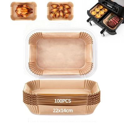 PakTalk 100 Stück Airfryer Backpapier 22x14cm - Antihaft, Wasserdicht, Ölfest