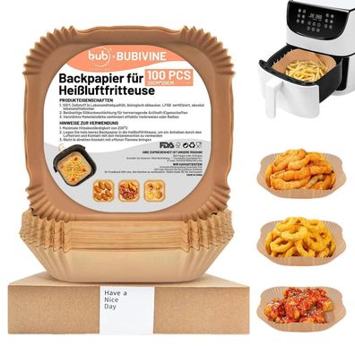 Bubivine Backpapier für Airfryer - 100 Blatt hitzebeständiges Pergamentpapier