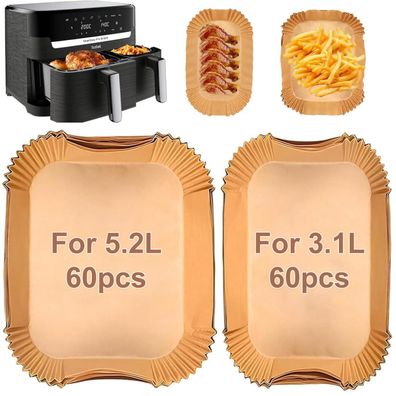 VIKKI 120PCS Airfryer Backpapier Einsätze für Tefal Dual Easy Fry 5,2/3,1 L und