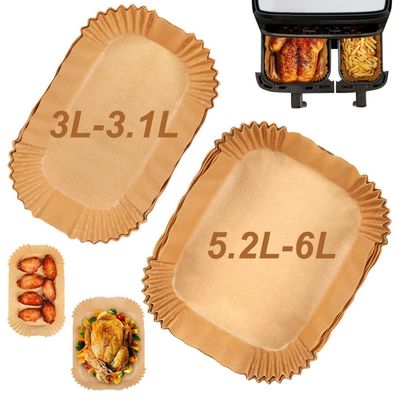 YQL Airfryer Backpapier für Tefal Dual Easy Fry 5,2L/3,1L - 100 Stück (50x 5,2L