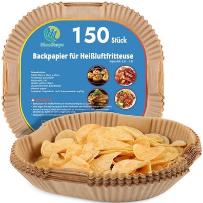 MooMeyo 150 Stück Backpapier für Heißluftfritteuse XL XXL (4,3L-7,9L)