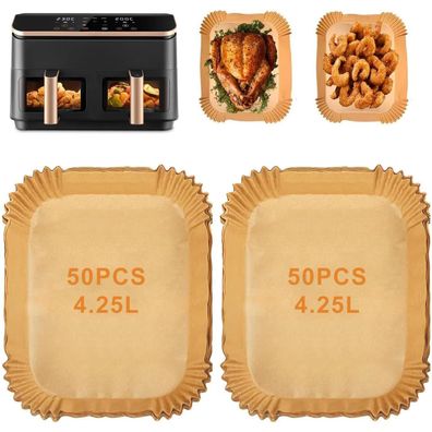 BREEZO Airfryer Backpapier 100 Stück, 21x17cm, Hitzebeständig & Antihaft für