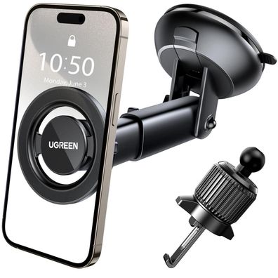 UGREEN MagSafe Autohalterung 2in1: 360° drehbar, mit Saugnapf & Lüftungshaken
