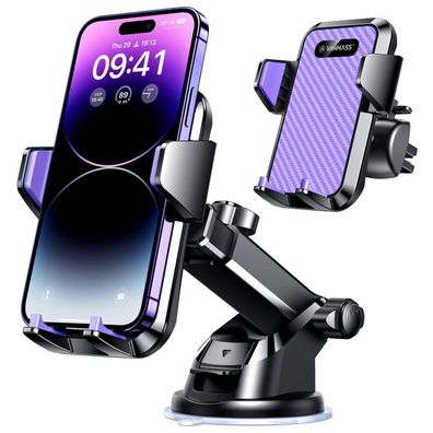 Vanmass Handyhalterung Auto 4 in 1 violett - Saugnapf & Lüftung, 360°