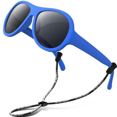 RIVBOS Kinder Polarisierte Sonnenbrille mit Riemen RBK067, Blau - UV400 Schutz