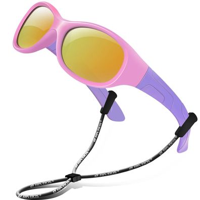 RIVBOS Kinder Sonnenbrille RBK003-3 Rund Rosa Spiegel Linse mit Riemen