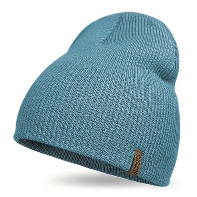Outdoor Shaping Beanie Mütze Unisex - Warme Strickmütze mit Patch in Lederoptik