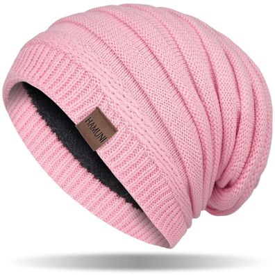 HAMUNI Unisex Winter Strickmütze mit Fleece-Innenfutter, atmungsaktiv, warm