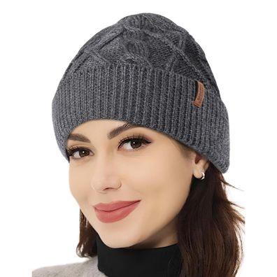 Outdoor Shaping Warme Merino Wollmütze Cable Knit, Winter Beanie für Damen und