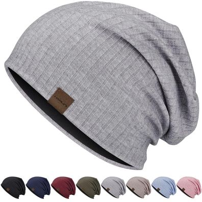 HAMUNI Slouchy Beanie Mütze für Damen und Herren, Hellgrau - Weich