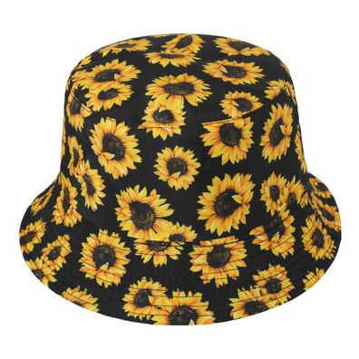 ZLYC Damen Fischerhut Sommer mit schwarzer Sonnenblume, UV-Schutz, wendbar