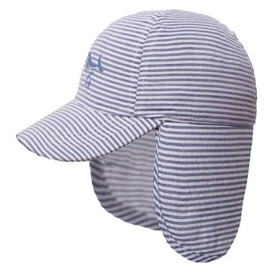 Gifts Treat Baby Sonnenhut aus Baumwolle mit Nackenschutz, Blau gestreifter