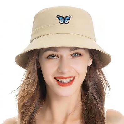 ZLYC Bestickter Fischerhut für Damen und Herren - Lila Schmetterling