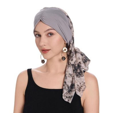 ZLYC Damen Sommer Kopftuch Bedruckt Turban Kopfbedeckung Schmetterling, Hellgrau