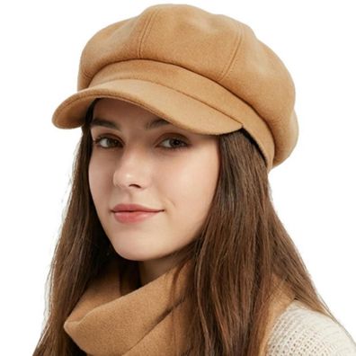 HIQIU Vintage Ballonmütze Damen Schirmmütze Winter Warme Barett Cap Achteck Cap