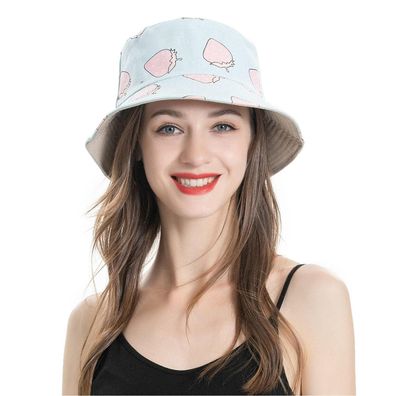 ZLYC Damen Fischerhut mit Erdbeer-Design - Sommerlicher Sonnenhut für Strand