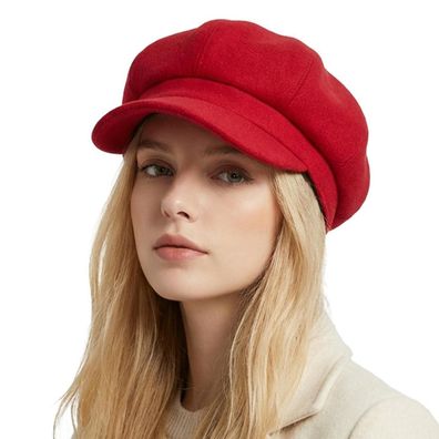 HIQIU Vintage Ballonmütze Damen Schirmmütze Winter Warm Weinrot Einheitsgröße