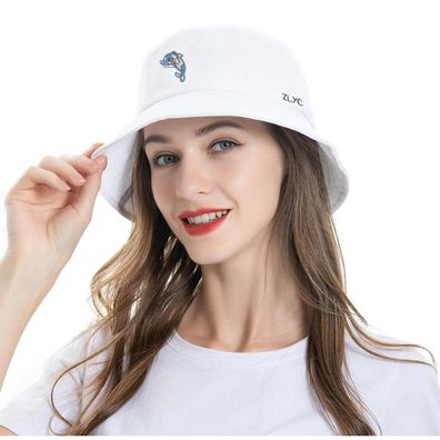 ZLYC Fischerhut mit weißem Delphin-Stickerei, Sommerhut für Damen und Herren