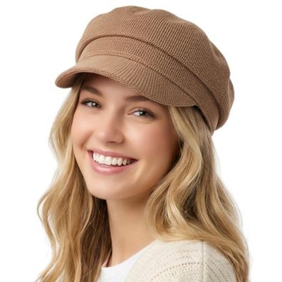HIQIU Damen Schirmmütze Leinenimitat Flat Top Cap Barett Freizeit Fiddler