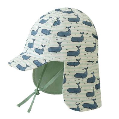 Gifts Treat Baby Kinder Sonnenhut Baumwolle Winddicht Cartoon Blau-Grüner Wal