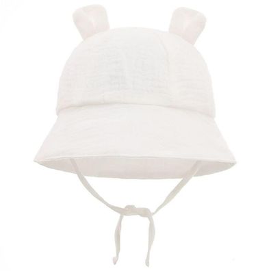 Baby Sonnenhut mit Ohren aus Baumwolle, UV-Schutz, für 3-12 Monate, Weiß