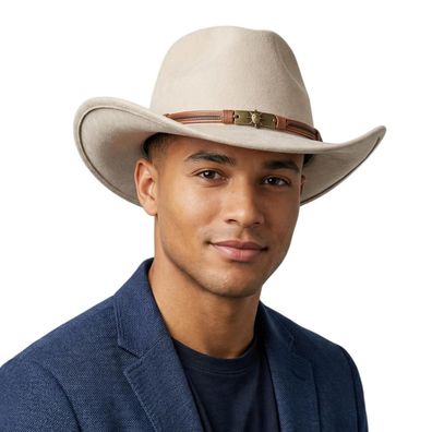 HIQIU Breiter Krempe Cowboyhut Damen Herren Westernhut - Ethnischer Lederoptik