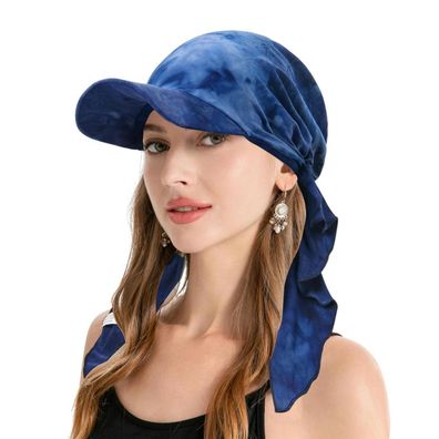 ZLYC Damen Chemo Mütze mit Krempe und Visier, Batikfärbung, Marineblau