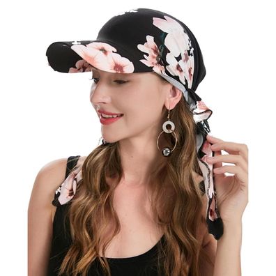 ZLYC Damen Chemo Kopfbedeckung mit Krempe und Visier - Floral Black