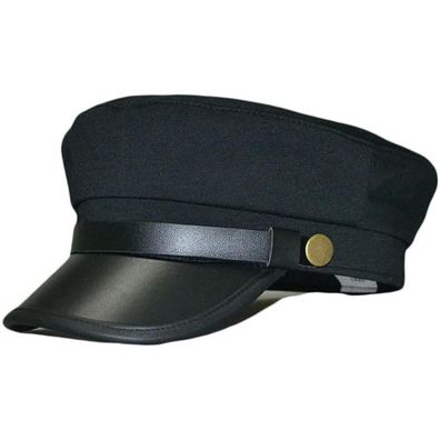 QUUPY Schwarze Retro-Militärmütze aus Baumwollleder, Kapitän-Matrosenmütze für