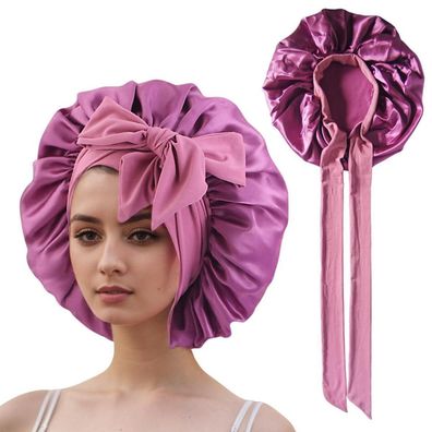 HIQIU Damen Haare Pflege Satin Bonnet Schlafhaube, Verstellbare Seidenhaube für