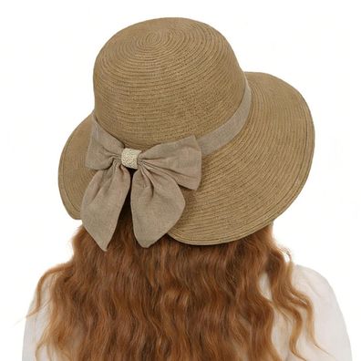 Jywmsc Damen Sommer Strohhut mit breiter Krempe und Schleife, Khaki, für Strand