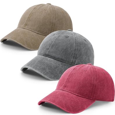 3er Pack Baseballkappen für Damen und Herren - Verstellbare Baumwoll Caps im