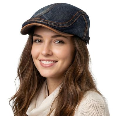HIQIU Herren Denim Flatcap Schiebermütze Vintage Barett Cap Unisex Jeans