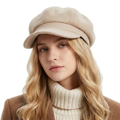 HIQIU Vintage Ballonmütze Damen Schirmmütze Winter Warm Barett Cap Achteck Cap