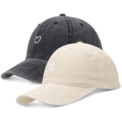 2er Pack Baseballkappen für Damen und Herren, verstellbar, Baumwolle, mit