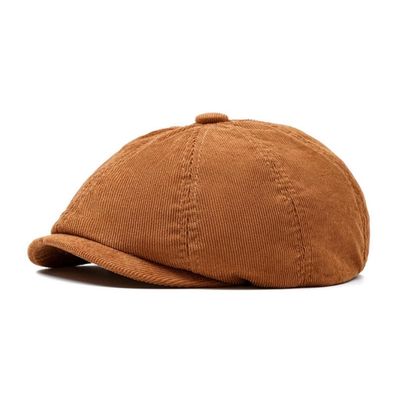 HIQIU Herren Kord Schiebermütze - 8-Panel Newsboy Cap, Baskenmütze für