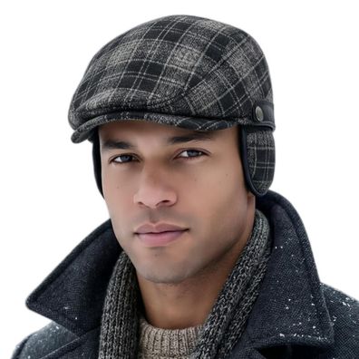 HIQIU Herren Winter Schiebermütze mit versteckten Ohrenklappen - Warme Flatcap