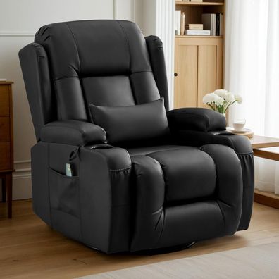 Liftsha Relaxsessel mit Liegefunktion, Massagesessel mit Heizung, 360° drehbar