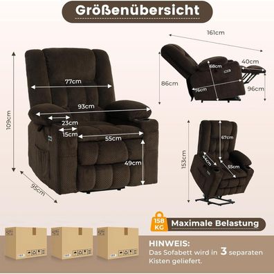Pallome Elektrischer Aufstehsessel mit Massage & Wärme, Relaxsessel für